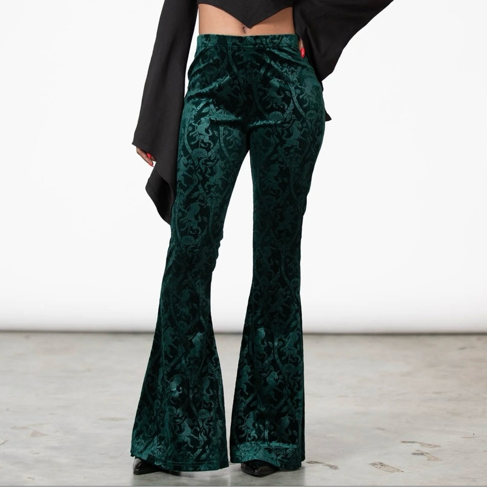 Killstar Dark Dynasty Emerald Green Flair Pants Size Small - Picture 2 of 9
